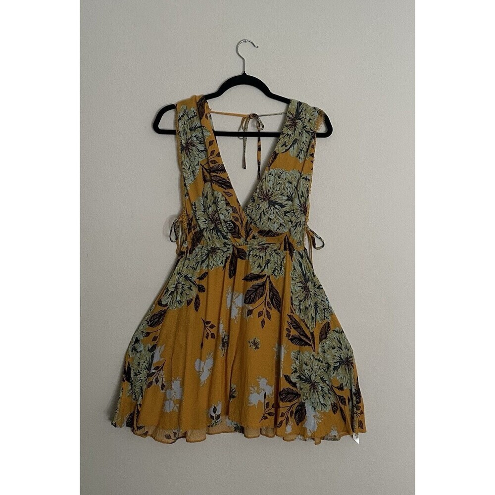 Free People "Marnie" Golden Yellow Floral Short Dress Size S Rayon Boho Floral. - Picture 7 of 16